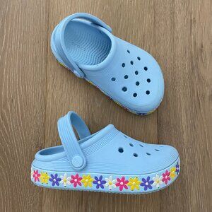 CROCS Shoes Big Kids C12 Off Court Clogs Blue Calcite Daisy Flowers Pink 209061